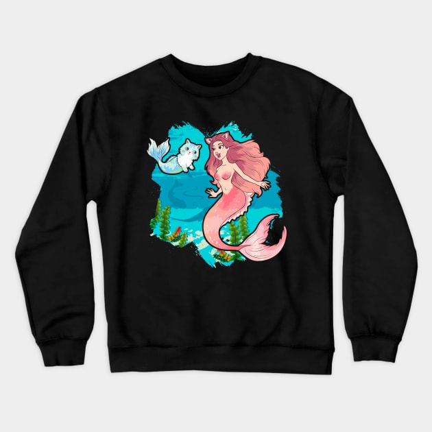 Cute & Funny Mermaid Cat Swimming Kitty Mermaidcat Crewneck Sweatshirt by theperfectpresents